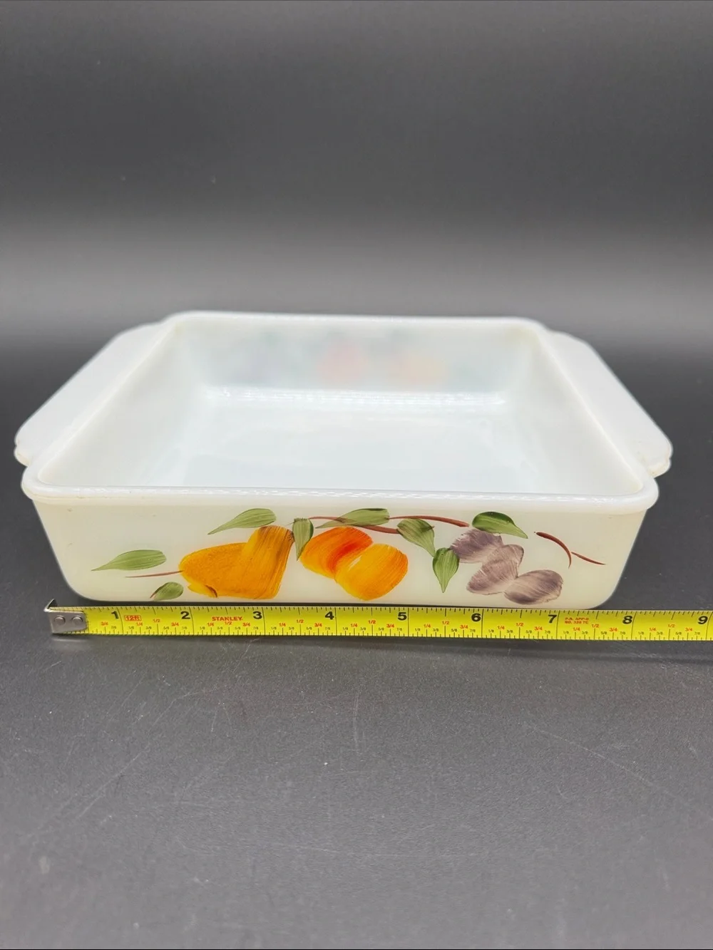 vintage Anchor Hocking Fire King Gay Fad Fruit Pattern 8-inch Square baking Dish